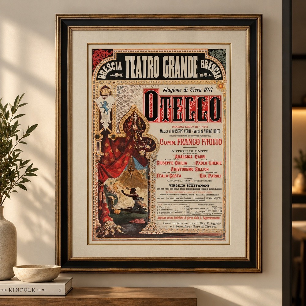 Vintage Otello Opera Poster Teatro Grande Brescia Framed Art Giuseppe Verdi